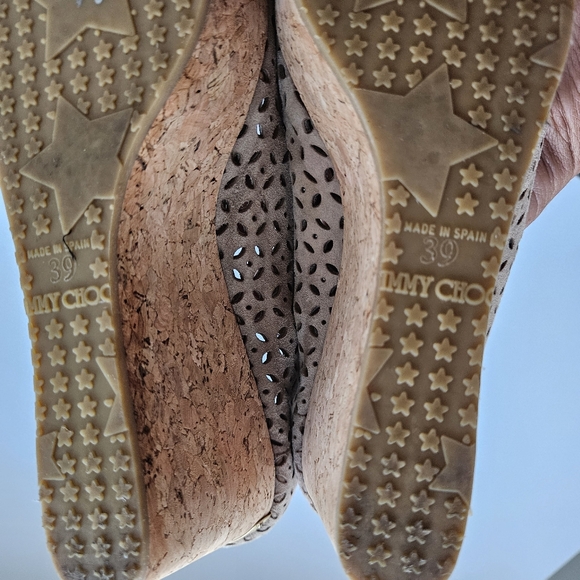 Jimmy Choo Tan Suede Lazer Cut Cork Flatform Shoes - Picture 8 of 8